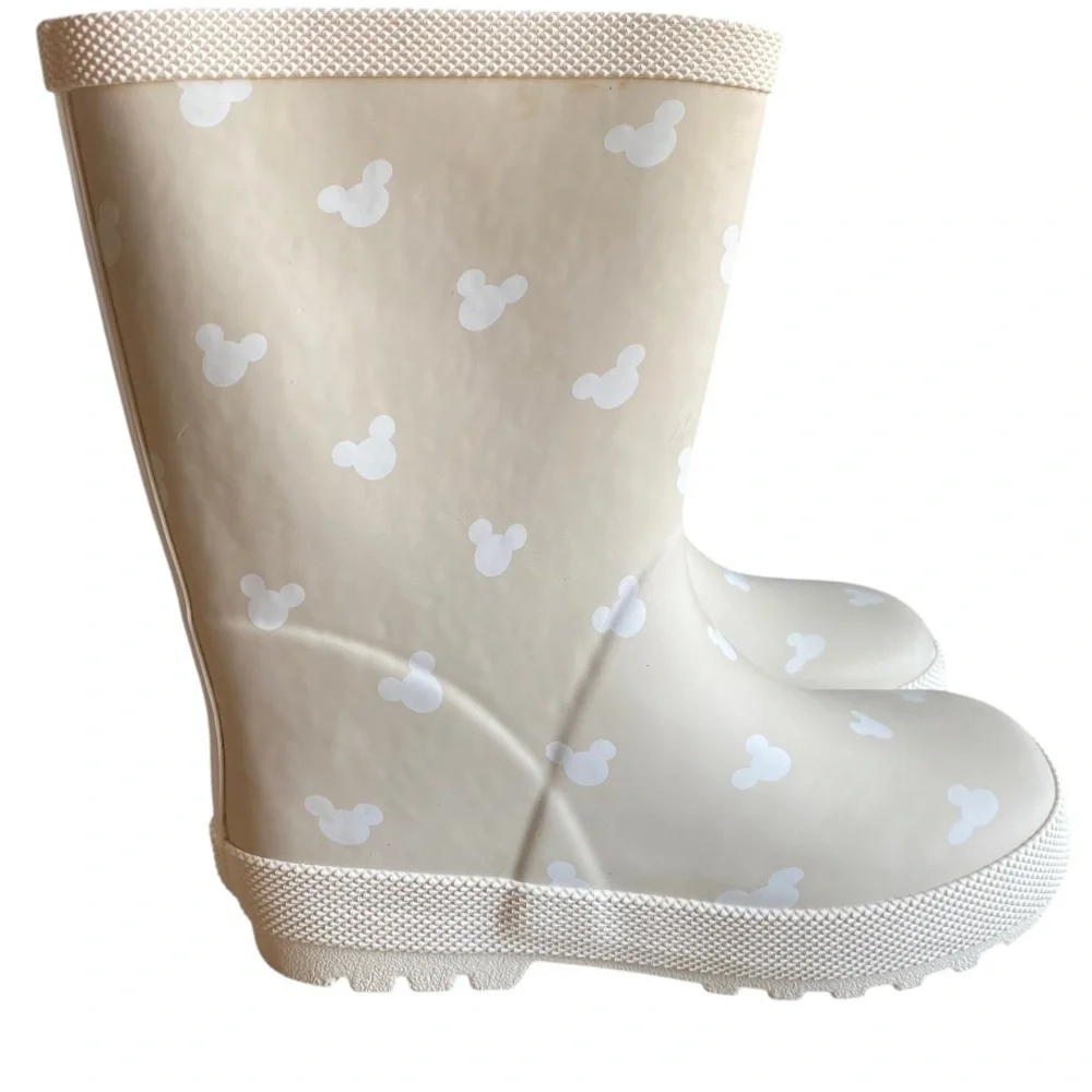 Brand New! Cream/ Neutral/White Mickey Mouse Pattern Rain Boots Size 1